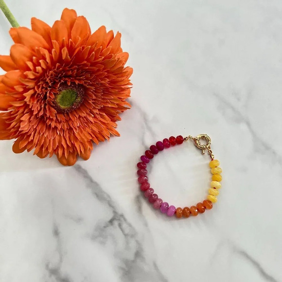 Juicy Ombre Jade Bead Bracelet Gold Filled Clasp - Picture 3 of 7